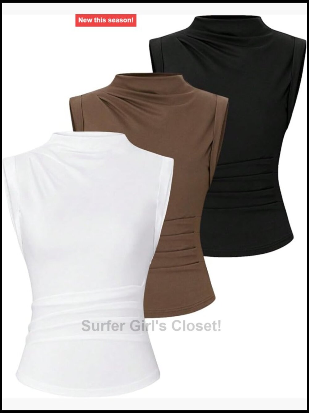 Women's 3 Pack Mock Neck Ruched Tank Tops Sleeveless Fitted Summer Tops